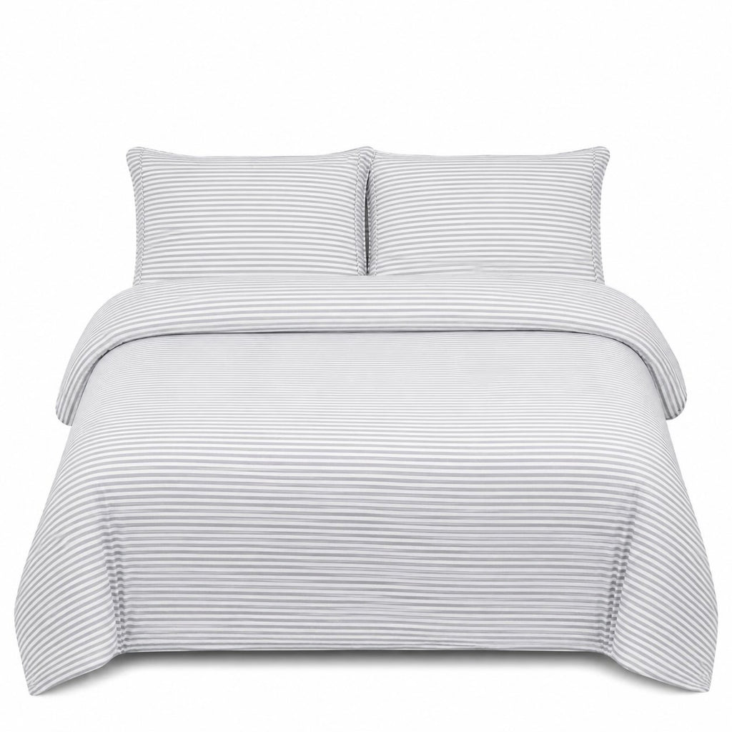 Premium Quilt Cover Set - Striped Dove Grey - 100% Organic Bamboo Bedding