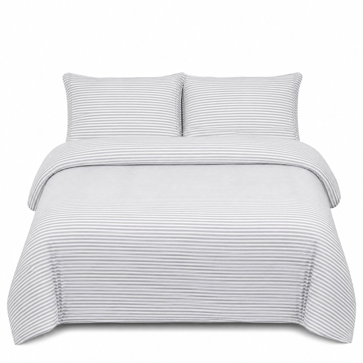 Premium Quilt Cover Set - Striped Dove Grey - 100% Organic Bamboo Bedding