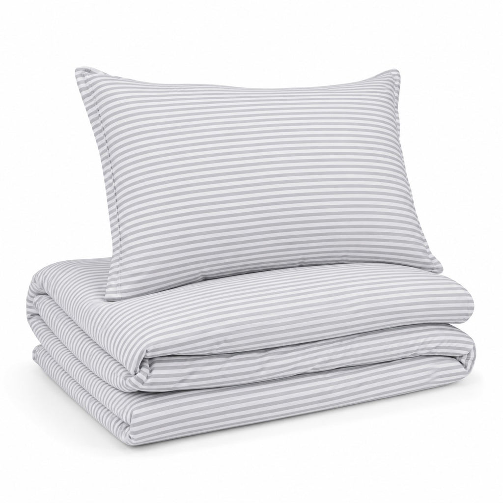 Premium Quilt Cover Set - Striped Dove Grey - 100% Organic Bamboo Bedding