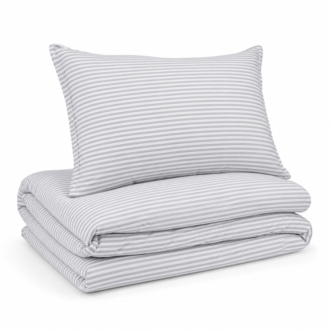 Premium Quilt Cover Set - Striped Dove Grey - 100% Organic Bamboo Bedding