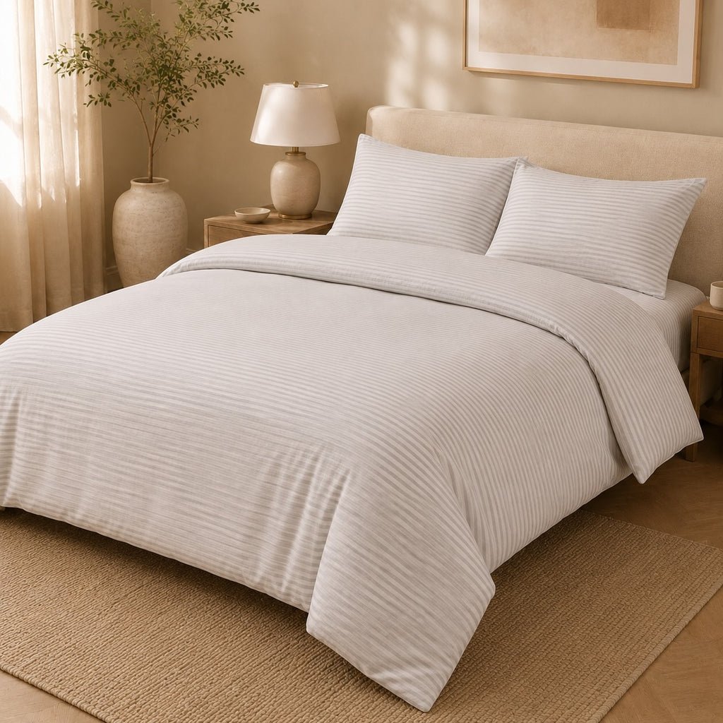 Premium Quilt Cover Set - Striped Dove Grey - 100% Organic Bamboo Bedding