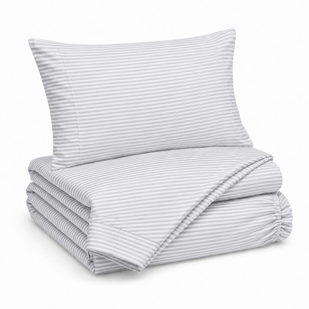 Premium Sheet Set - Striped Dove Grey - 100% Organic Bamboo Bedding